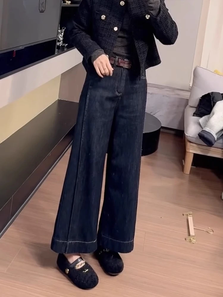 2025年春季新款高腰遮肉显瘦宽松直筒牛仔裤大码九分阔腿裤子女