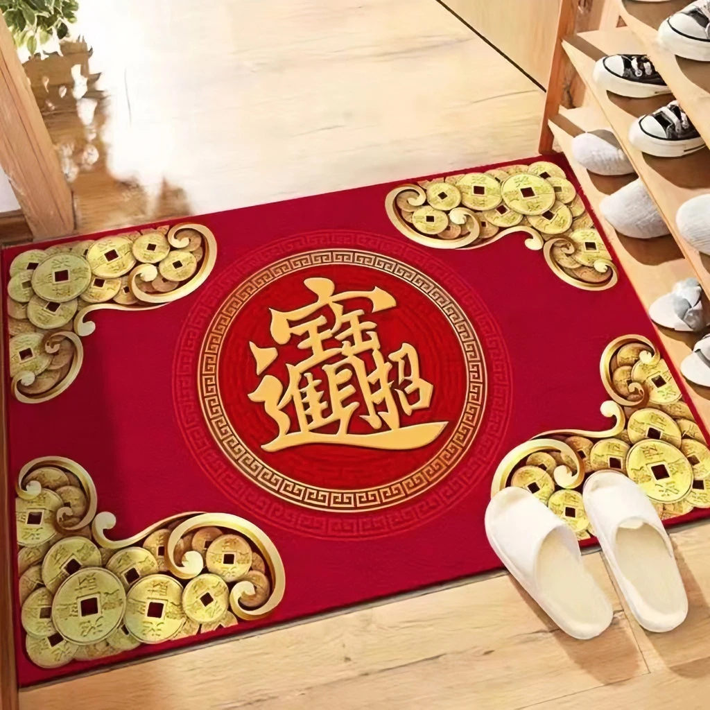 水晶绒红色喜庆入户门地垫门垫进门口家用卫生间厨房吸水防滑脚垫