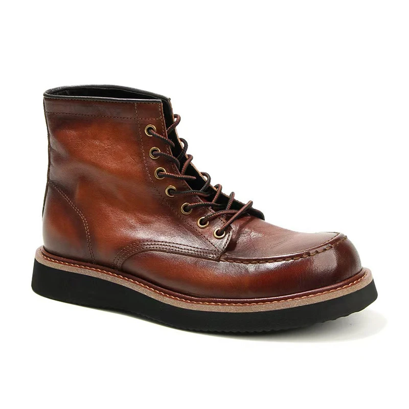 美式复古工装靴马皮高帮手工色做旧男鞋厚底时尚休闲马丁靴男款潮