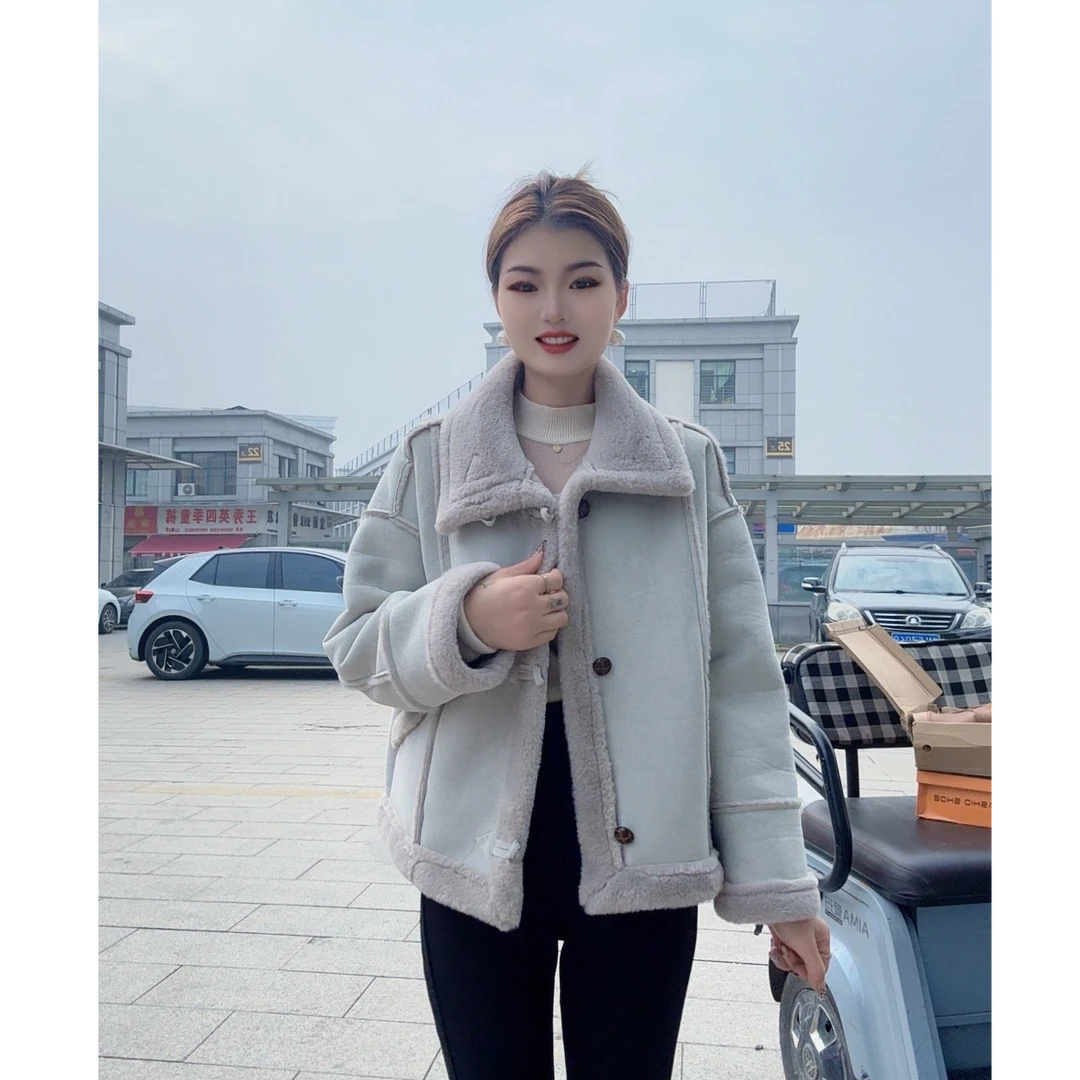 慵懒风机车服加绒加厚外套皮毛一体866