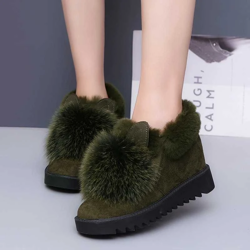 2025毛毛鞋女冬内增高鞋雪地靴保暖百搭坡跟鞋豆豆鞋时尚爆款百搭