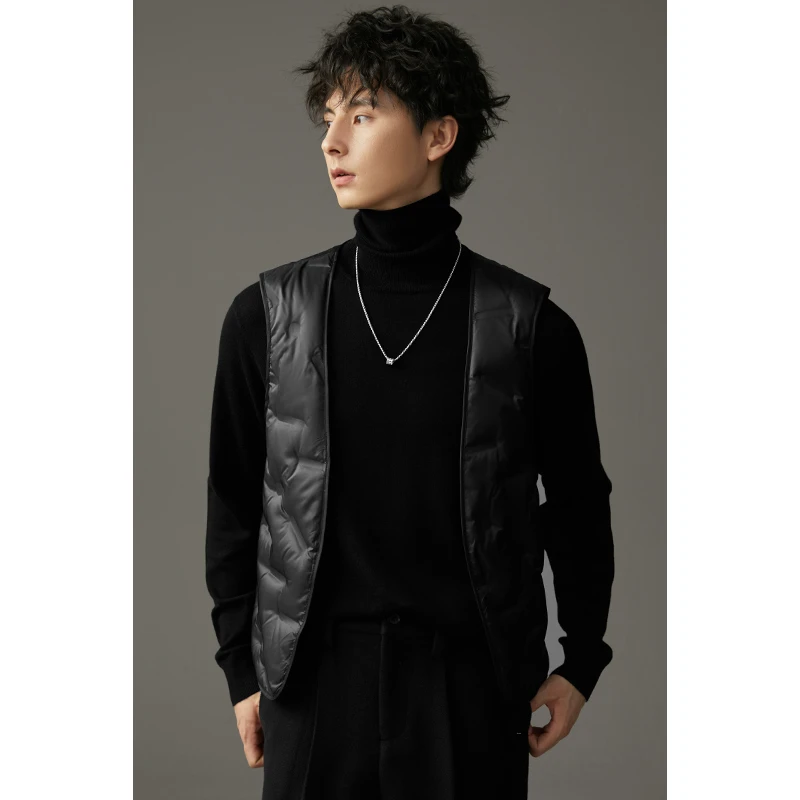 隐藏式马甲百搭黑色羽绒马夹保暖内搭背心菱形格纯色内胆01/02