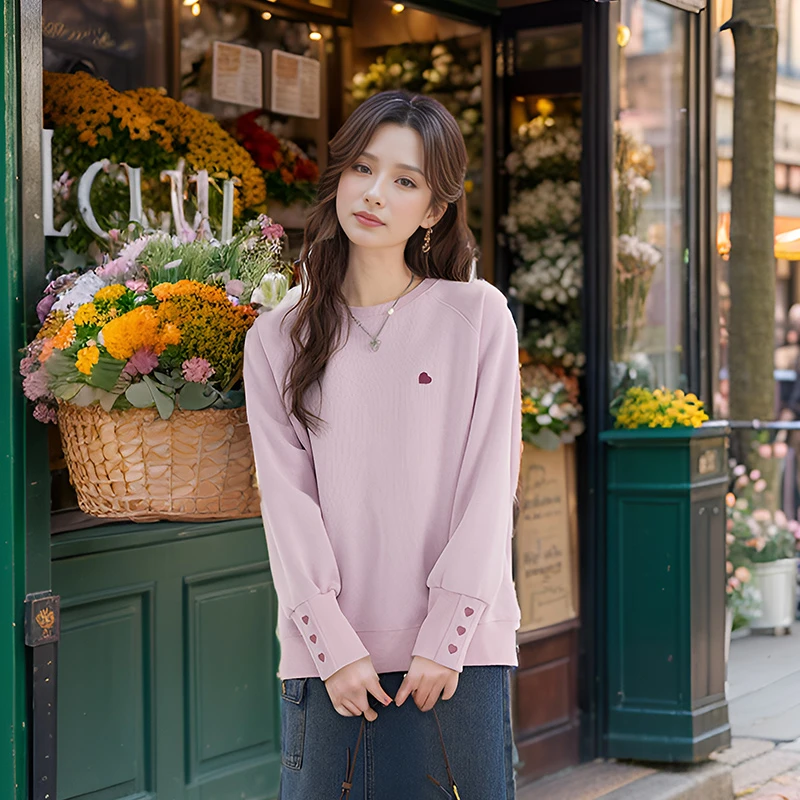 奢姿大码女装2025早春减龄心形螺纹卫衣胖妹妹圆领时尚百搭上衣