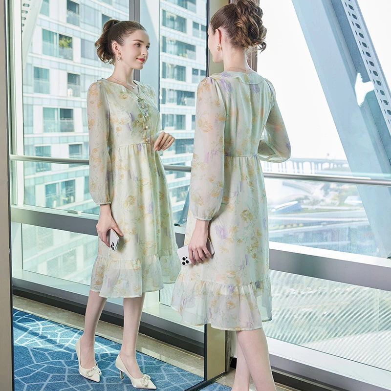 奢姿2025年秋季新款大码女装法式浪漫裙子胖妹妹小碎花时尚连衣裙