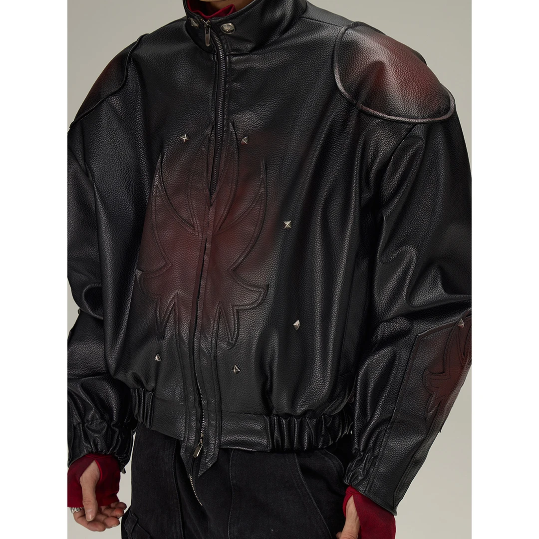 FLYERRER 23FW宽松廓形夹棉 重工艺烧花火焰涂红做旧宽松廓形夹克