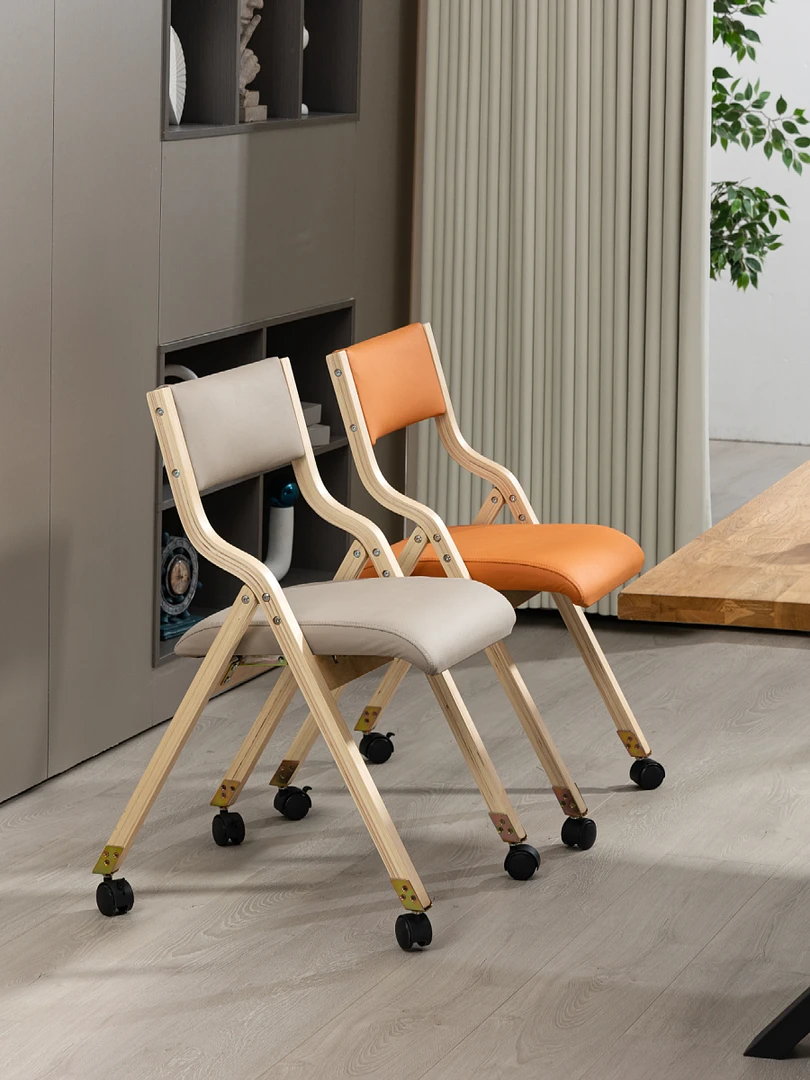 现代简约会议室折叠椅办公滑轮椅子便携靠背折叠电脑椅麻将椅