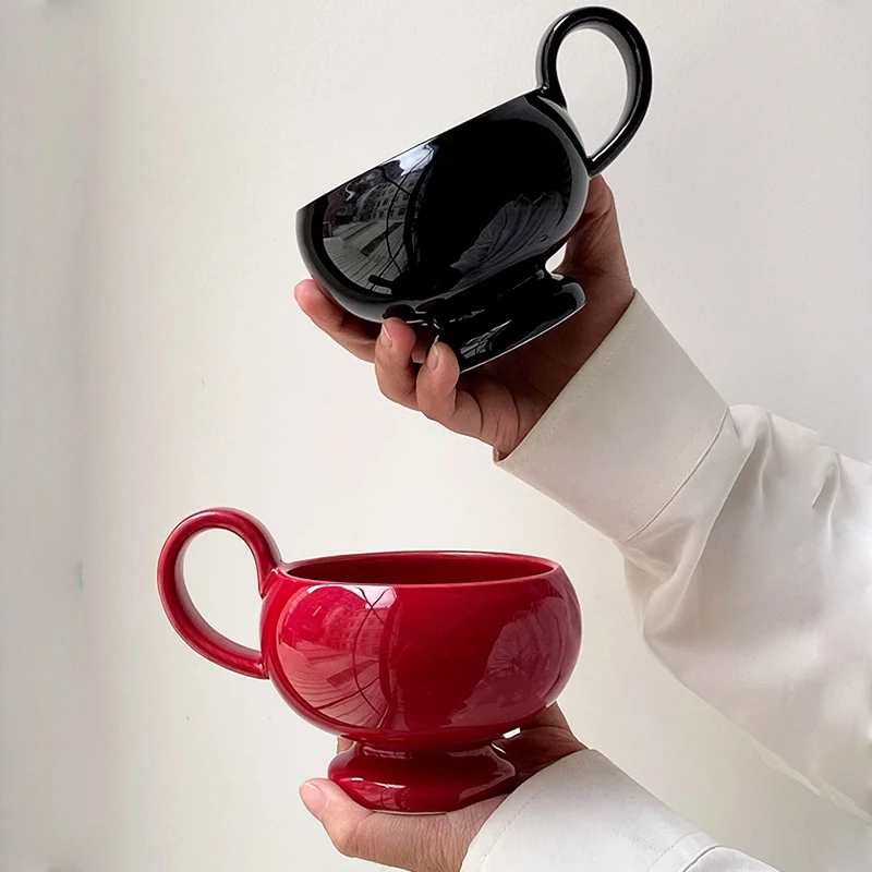 小众咖啡杯红色马克杯情侣水杯家用高级感阿拉丁提手杯漂亮高颜值