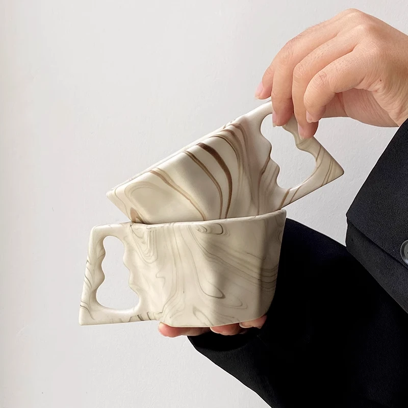 ins博主同款高级拿铁杯陶瓷咖啡杯大理石纹路早餐杯马克杯牛奶杯