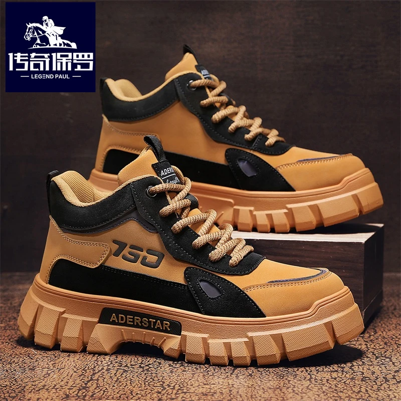 传奇保罗马丁靴男款冬季新款男士潮流厚底百搭耐磨防滑工装大黄靴