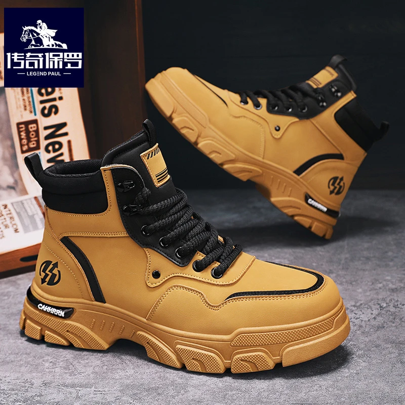传奇保罗冬季新款男士百搭潮流高帮马丁靴男款潮男靴加绒加厚防寒