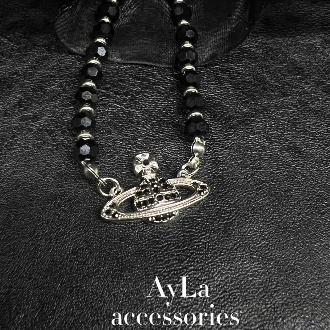 铜合金项链 【艾拉饰品】土星球 【五金女孩】黑白相间项链AL425