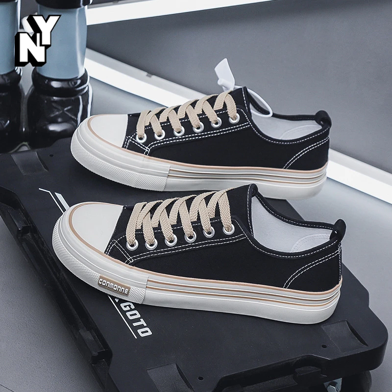 NY经典低帮帆布鞋男士冬季新款透气潮流百搭运动厚底增高休闲板鞋