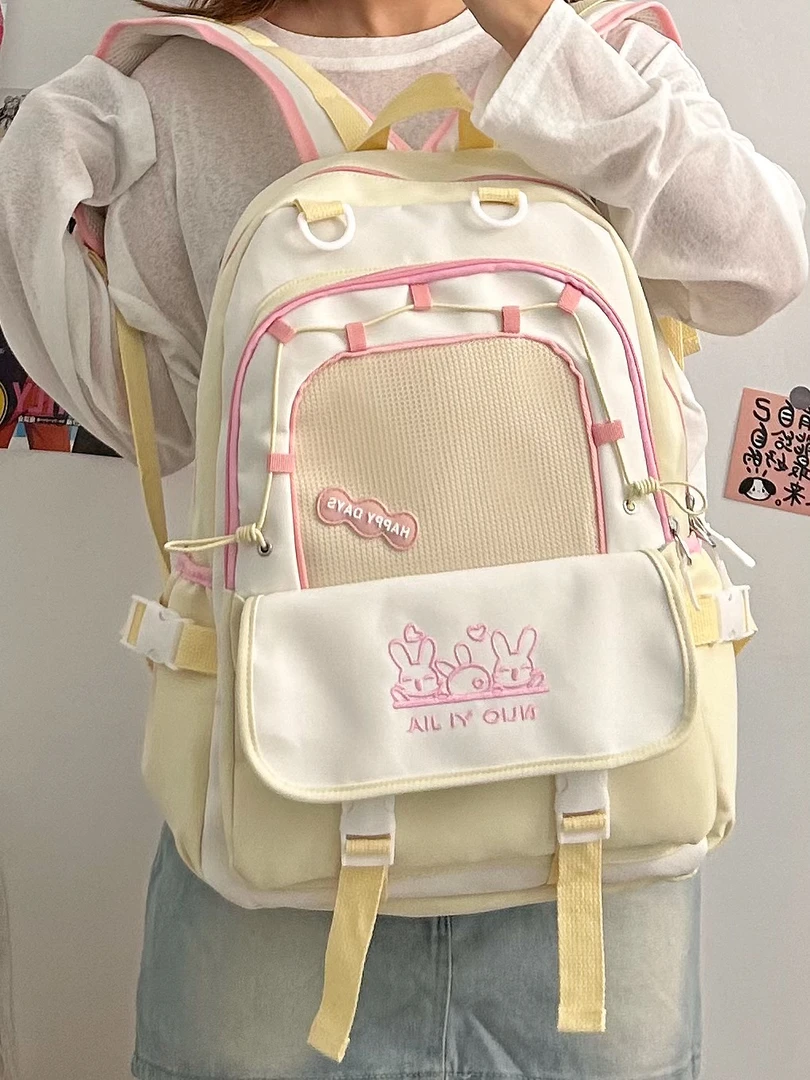 书包女ins小清新撞色百搭双肩包新款初高中大容量背包学生电脑包