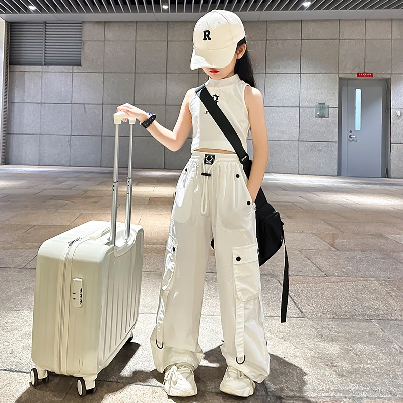 女童白色工装裤夏季薄款女孩美式裤子高腰爵士舞休闲2025新款洋气
