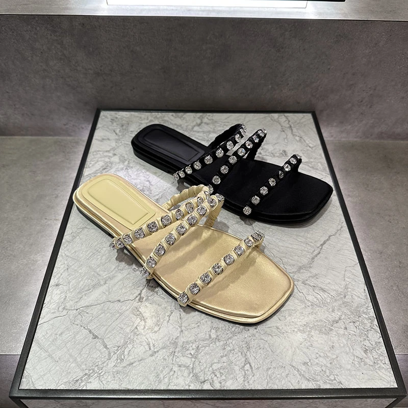 CATTING&KATHY女鞋25夏季新款71790031方头镶钻外穿平底一字拖女