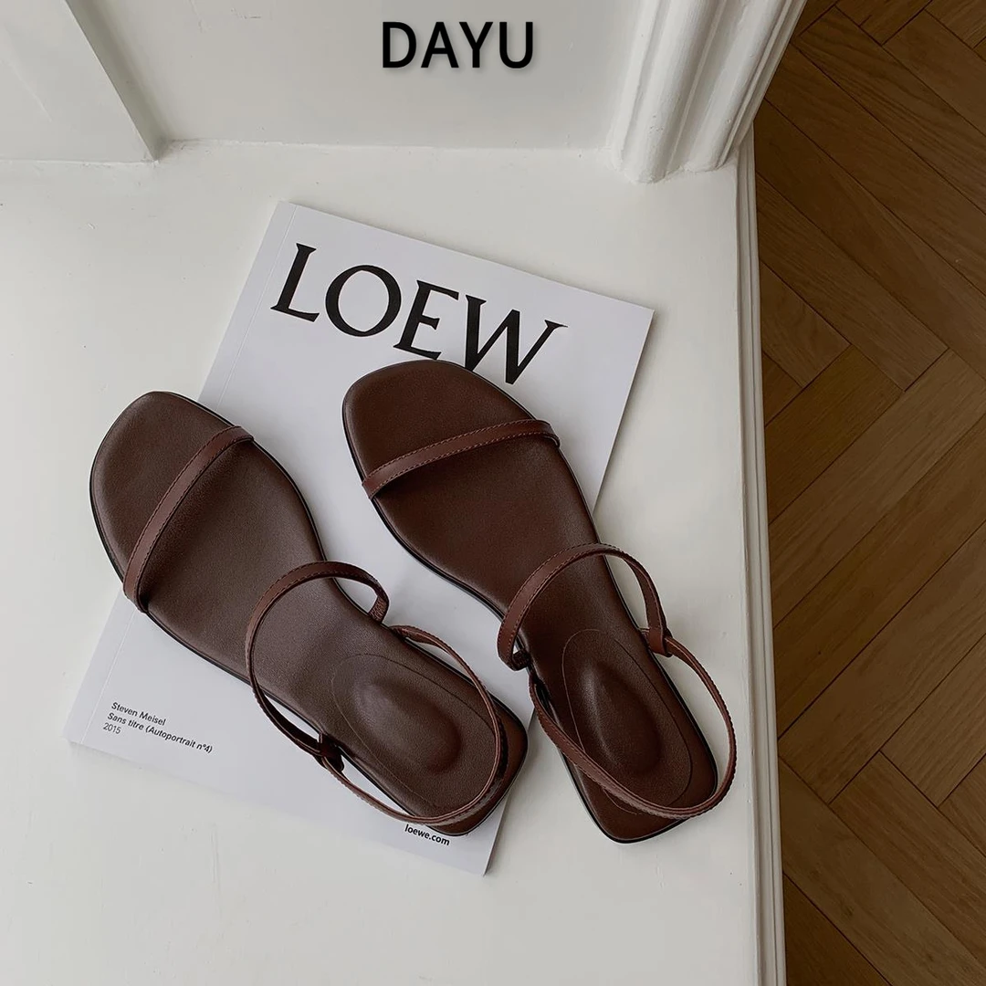 2025新款夏季凉鞋女ins极简百搭质感一字细带软皮平底凉鞋女