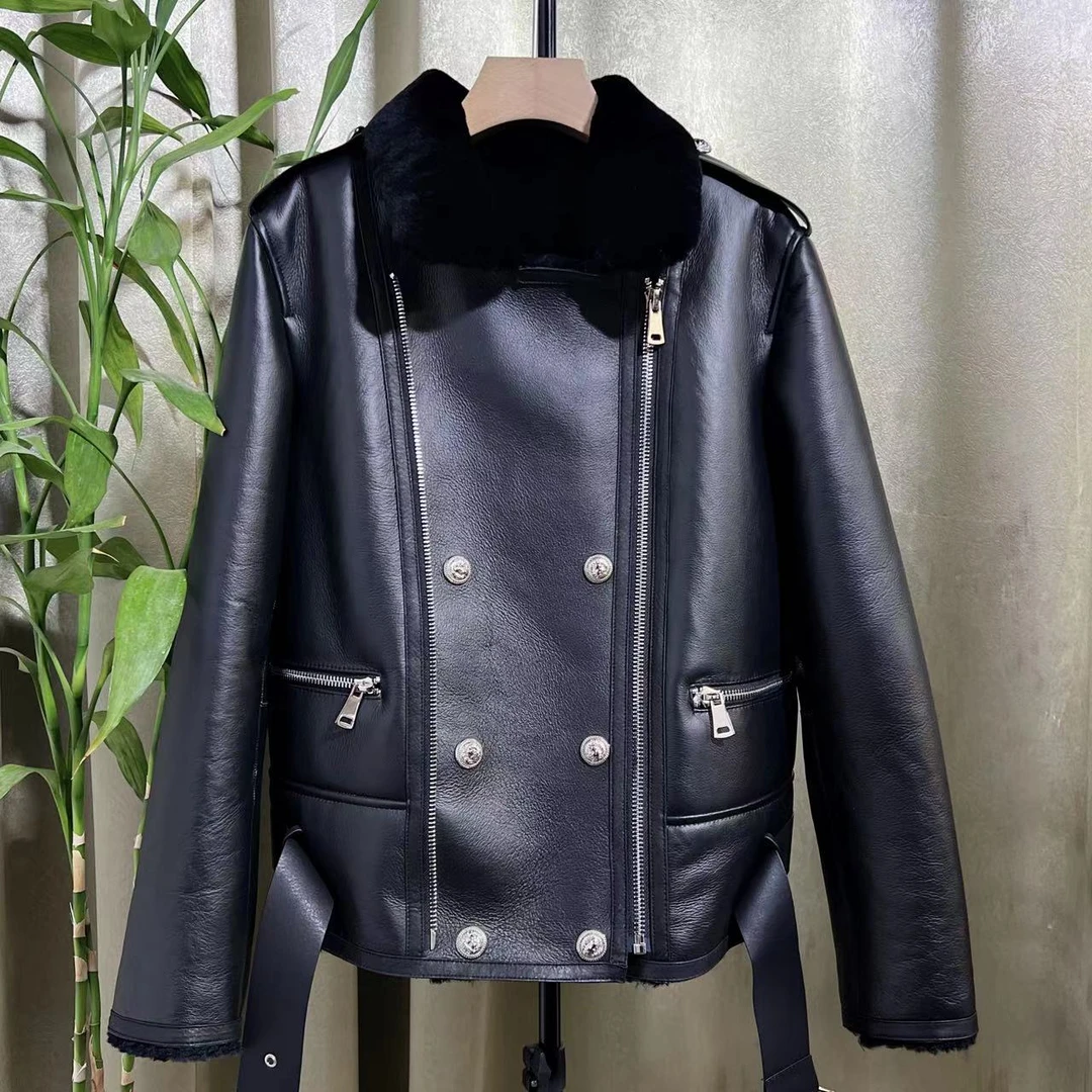 2023-女士经典百搭休闲时尚加厚保暖美利奴皮毛一体款外套-2206