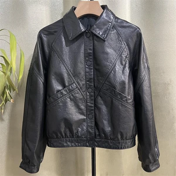 2025-女士春秋新款经典百搭真皮牛皮黑色-N621映日荷花别样红