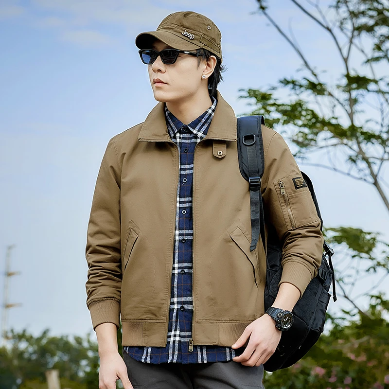 春秋2025纯棉外套男休闲宽松复古飞行员夹克男工装大码上衣男装薄