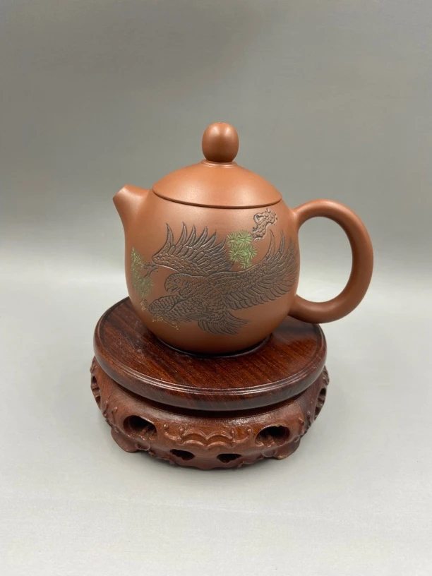 坭兴陶手工精品泡茶壶 龙蛋壶 原色彩绘 雄鹰大展宏图 容量230cc