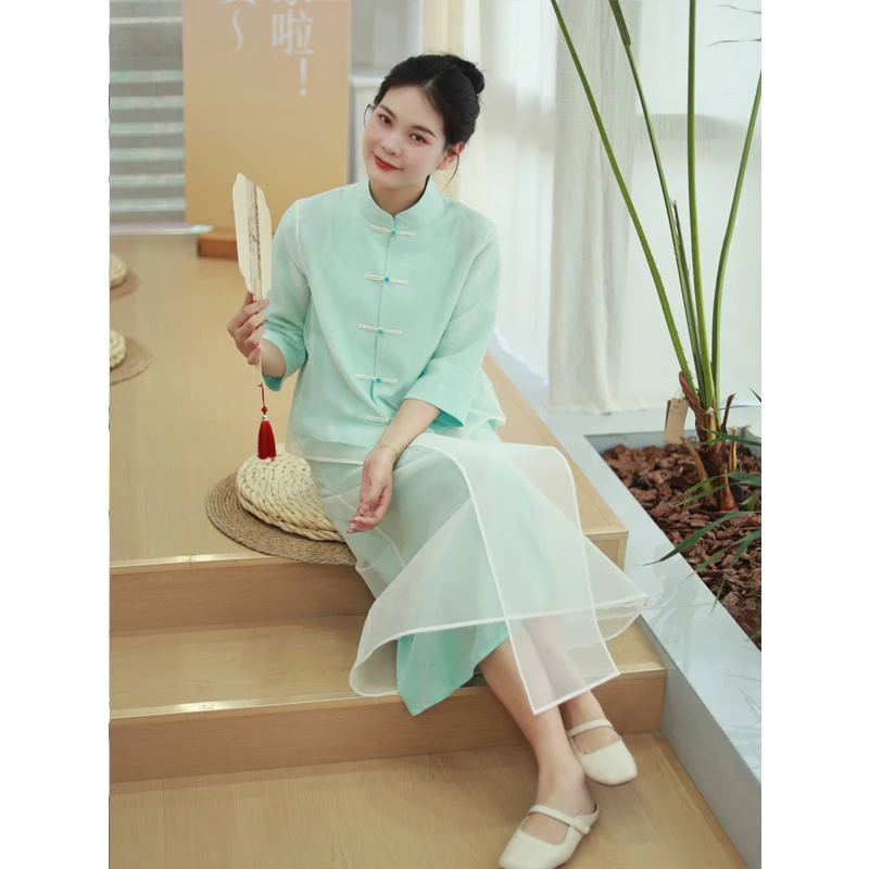 【抖音专属】中式小衫+飘纱半裙（23810603+21706109B-天缥）