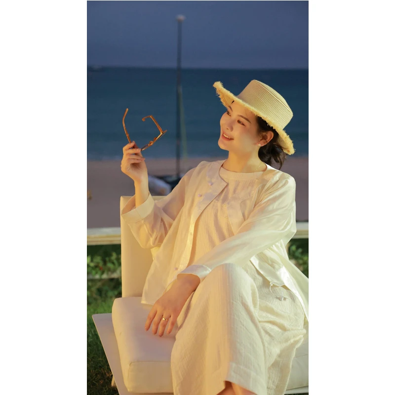 【抖音专属】拼边小衫（24710199-凝脂）