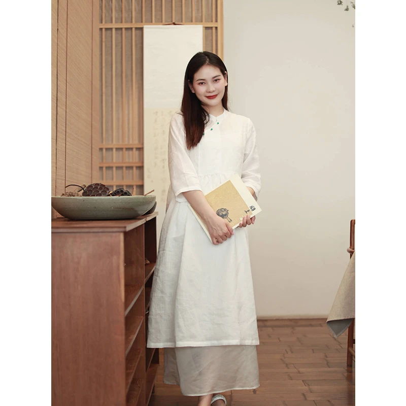 【抖音专属】连衣裙（1805081-苎麻纱白）