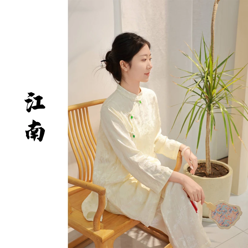 【抖音专属】江南-中长款小衫（23810427-药花白）