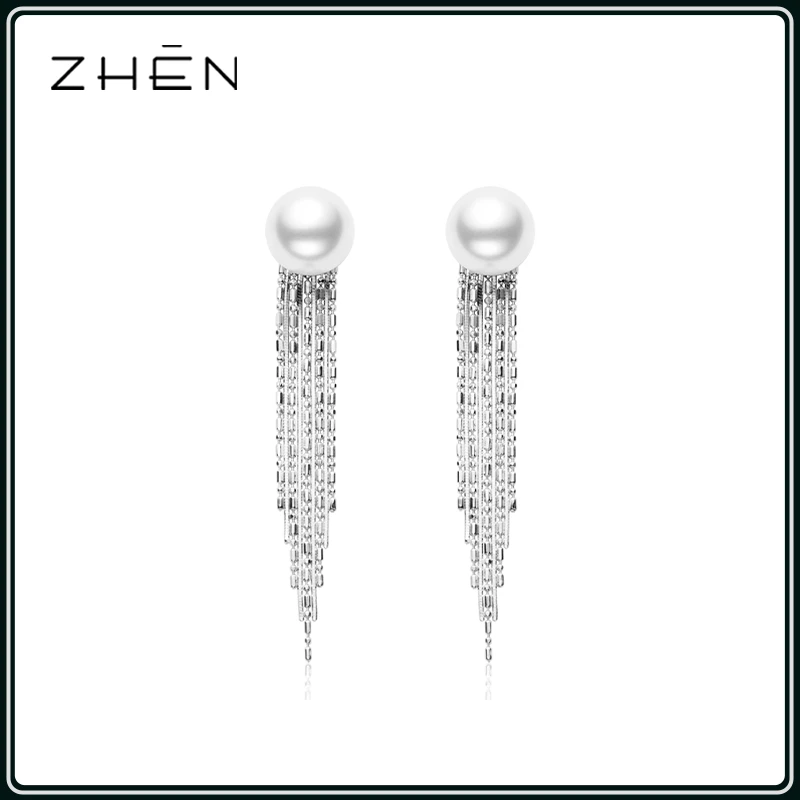 臻丰毓珠宝 925银耳饰 【流苏耳钉】12mm耳钉法式流苏设计款