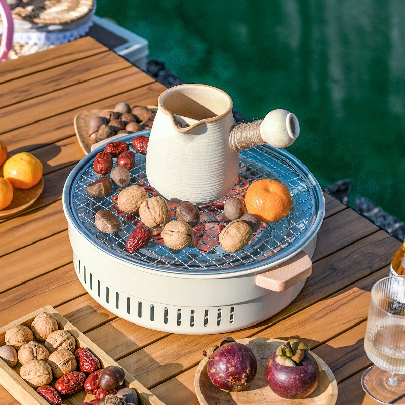 围炉煮茶桌子户外取暖炉家用野餐炭火炉便携式露营烧烤两用电围炉