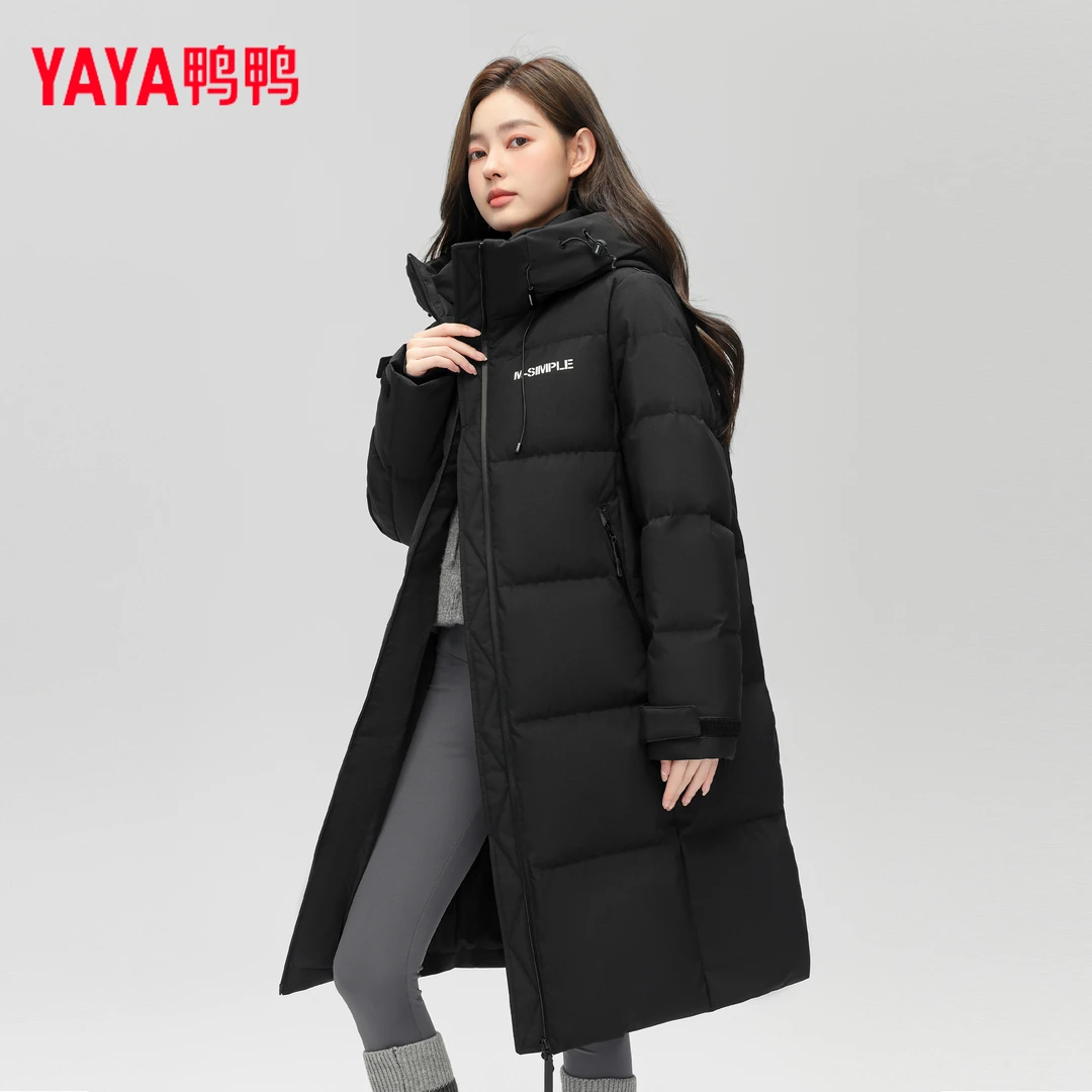 YAYA/鸭鸭羽绒服女2024冬季爆款时尚百搭保暖中长款过膝宽松外套