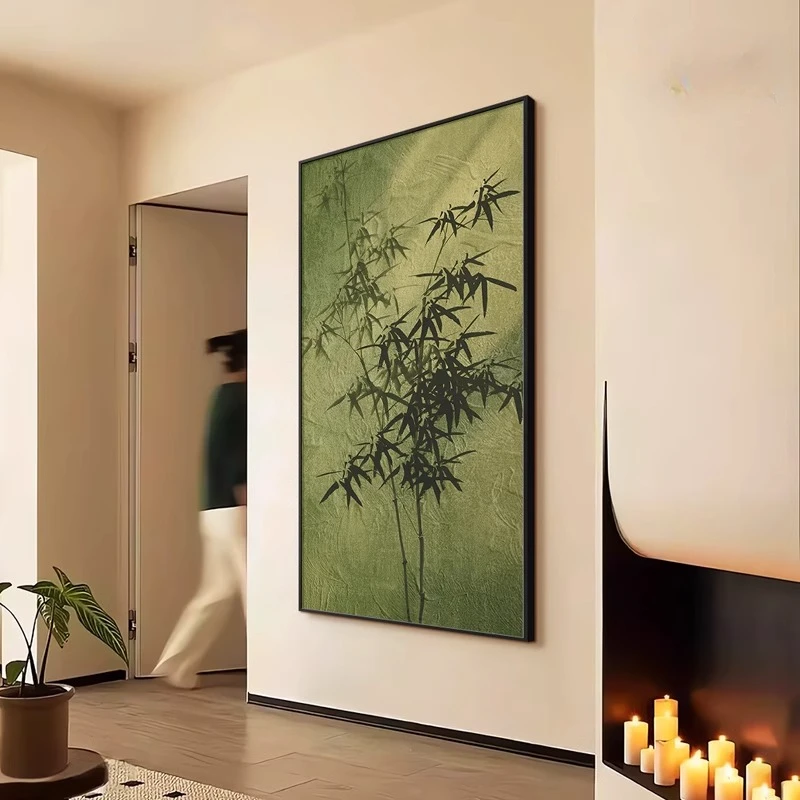 墨竹中古风装饰画入户玄关墙上画绿色走廊过道挂画玄关装饰画