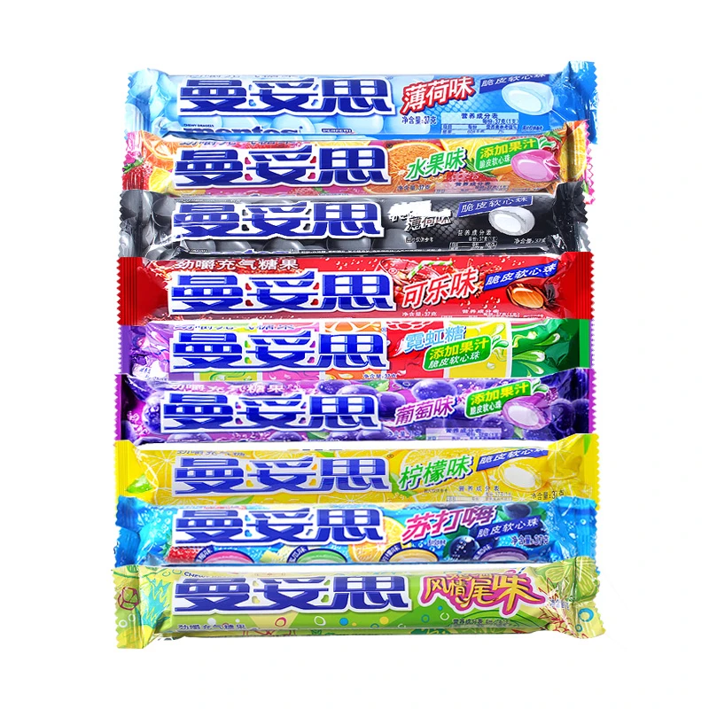 曼妥思  特强薄荷糖劲嚼充气糖37g可乐水果味脆皮软心零食糖果