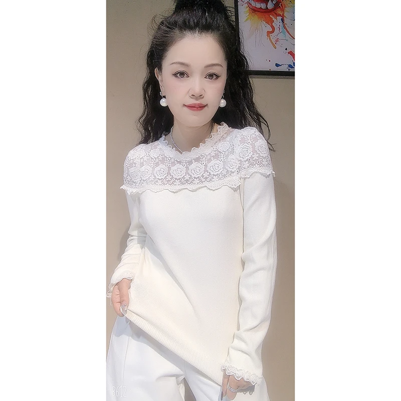 LMY 肩膀蕾丝毛衣