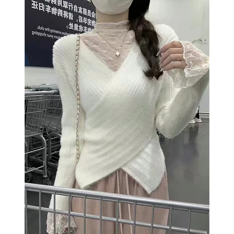 LMY 假两件蕾丝毛衣