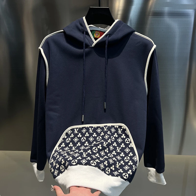 2024秋冬加绒男士上衣潮牌圆高品质卫衣连帽套头长袖轻奢百搭休闲