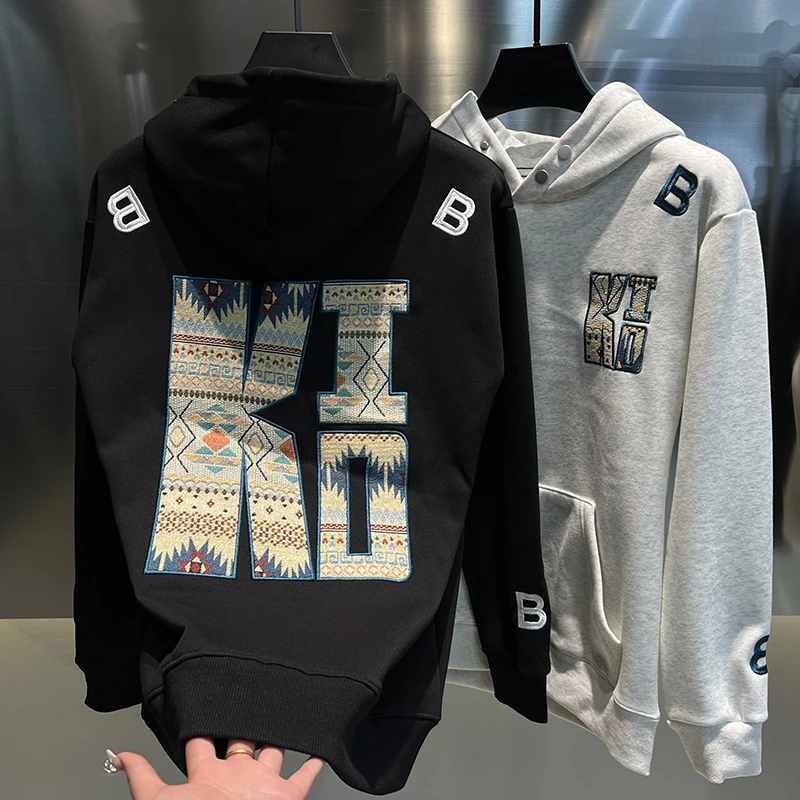 2024秋冬款加绒男女同款潮牌刺绣卫衣连帽休闲长袖轻奢百搭上衣