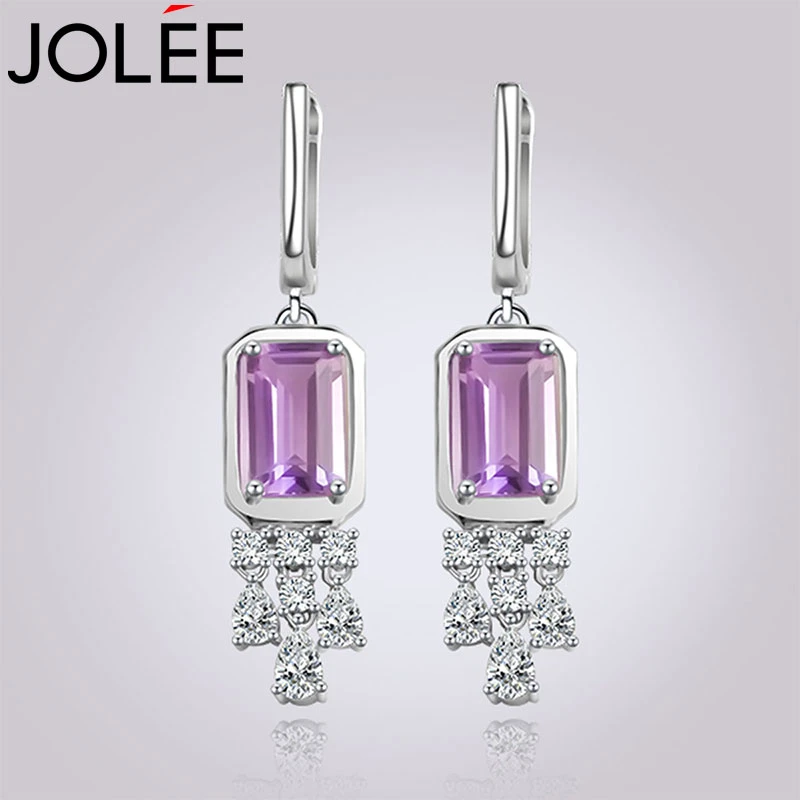 Jolee耳环S925银时尚简约轻奢天然紫水晶耳钉饰品 送女生节日礼物