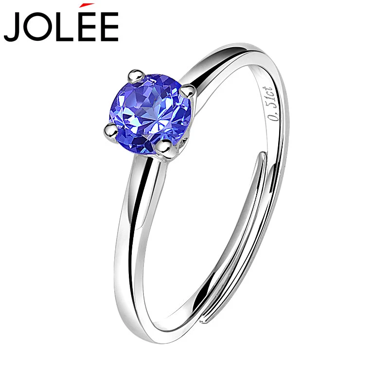 Jolee18K金坦桑石均码戒指女时尚彩色宝石指环饰品送女生节日礼物
