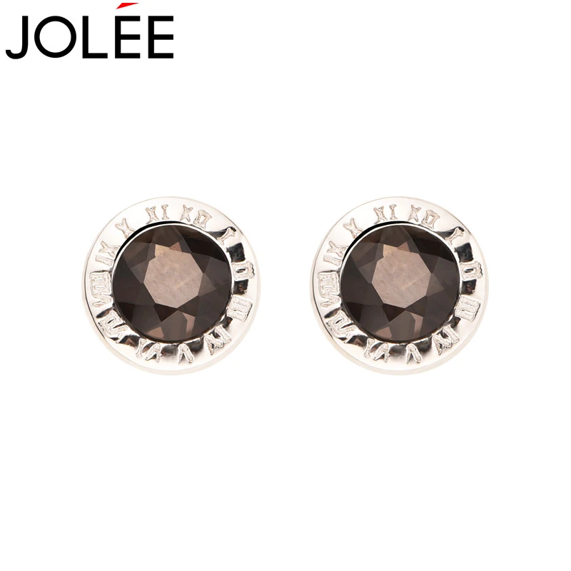 Jolee耳钉情侣款S925银茶水晶彩色宝石简约时尚饰品送男女生 礼物