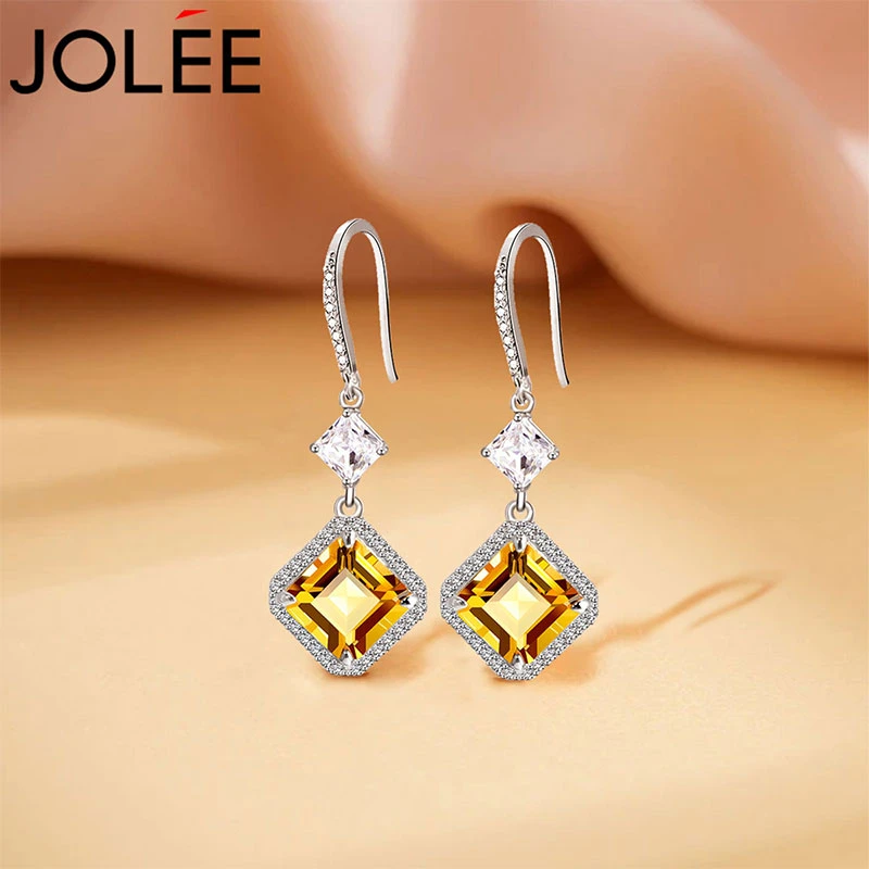 Jolee耳钉S925银黄水晶耳环彩色宝石轻奢耳坠耳钩饰品 送女士礼物