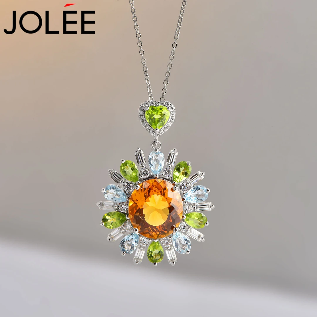 Jolee项链女S925银时尚黄水晶彩色宝石项坠首饰品 送女士节日礼物