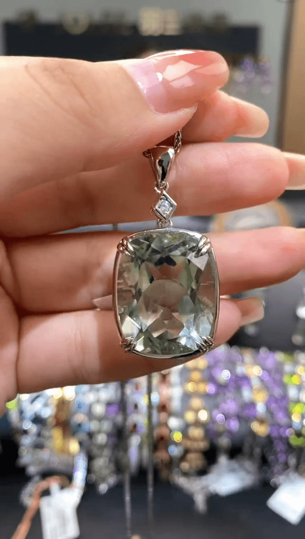 【闪购商品】绿水晶吊坠银S925镶嵌水晶吊坠