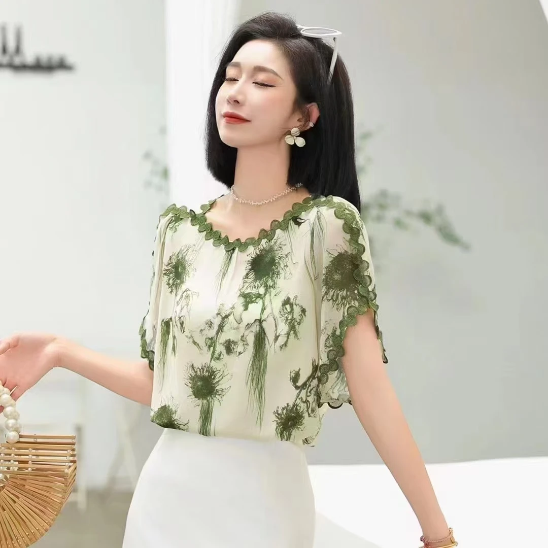 【如蝶服饰】显瘦气质洋气夏季印花提花设计感减龄时尚新款女士小衫