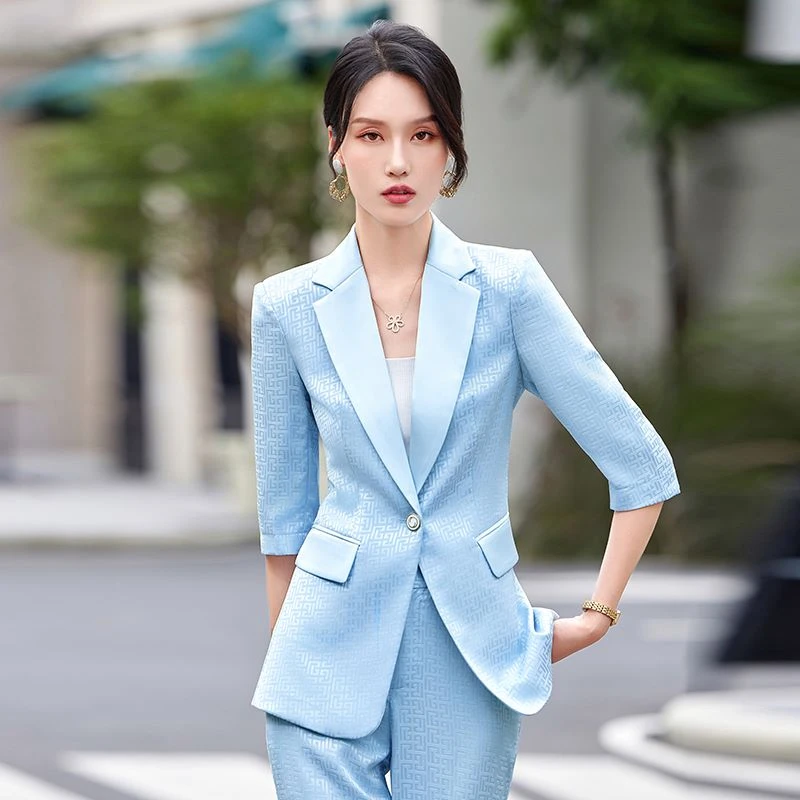 2025女神范高级提花春秋夏季新款女气质总裁时尚修身西装套装3931