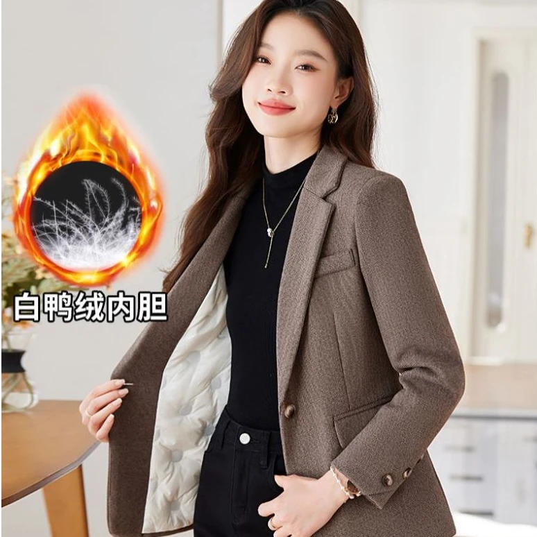 2024新款秋冬加羽绒内胆加厚小个子时尚高级感毛呢西装外套8625