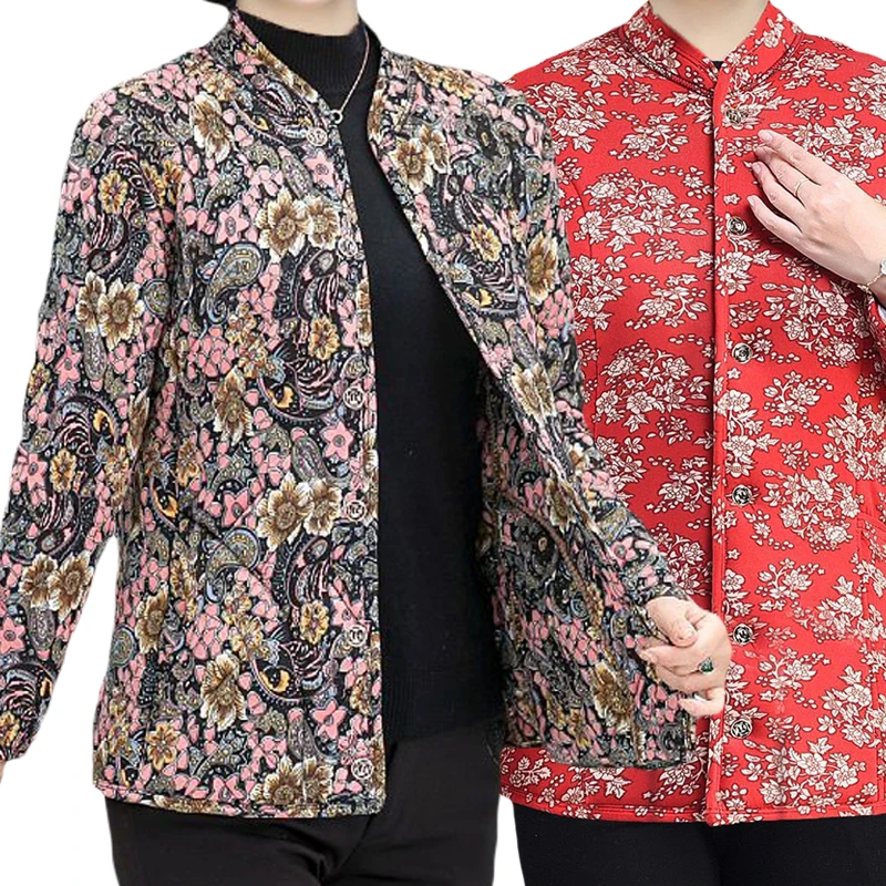 妈妈秋冬棉衣外套中老年女短款保暖碎花妈妈保暖棉服整张绵小棉袄