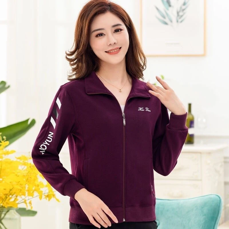 春秋季外套女装上衣长袖中年人妈妈运动上衣宽松休闲夹克款