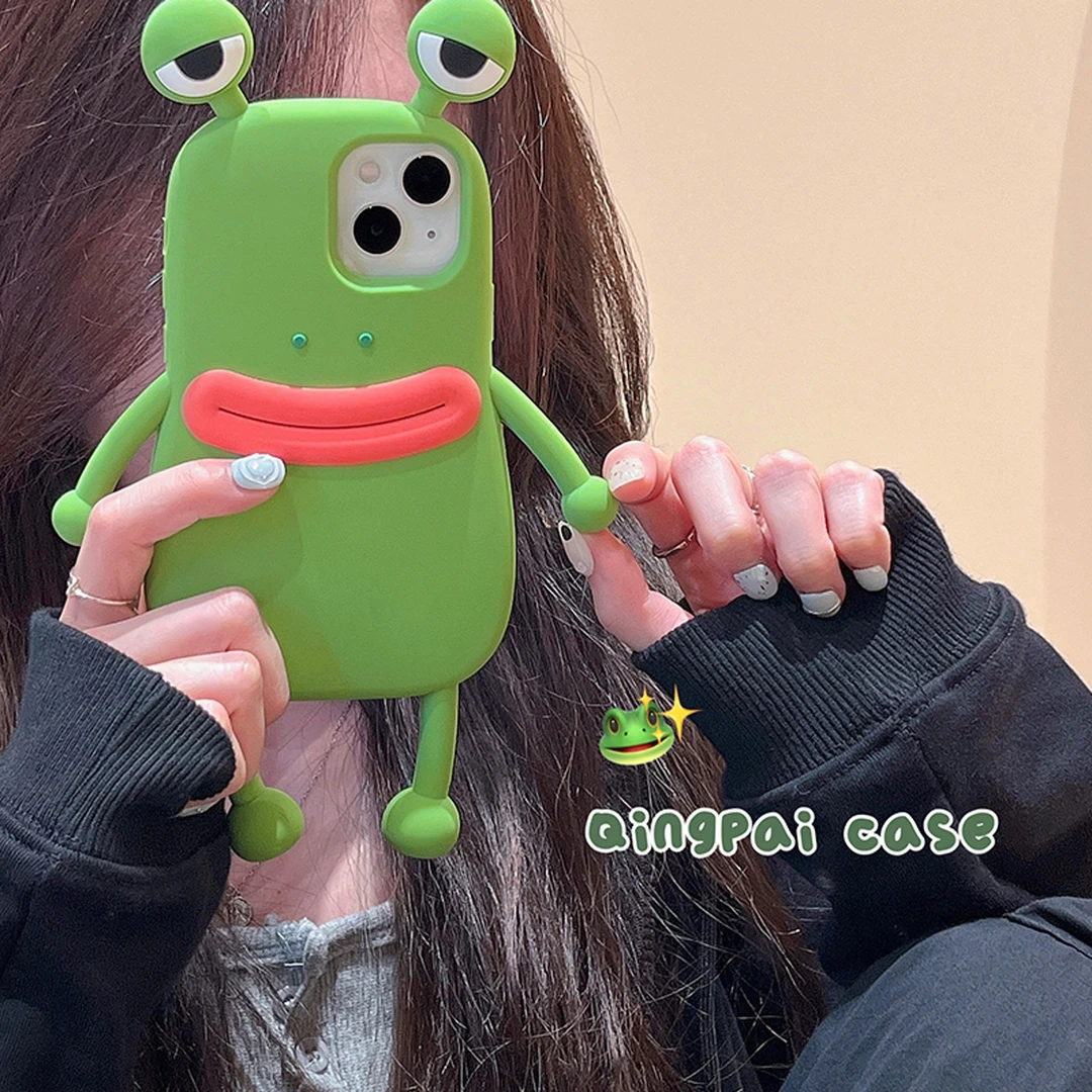 赵露思桑稚同款青蛙iphone14promax搞怪13偷偷藏不住苹果12手机壳