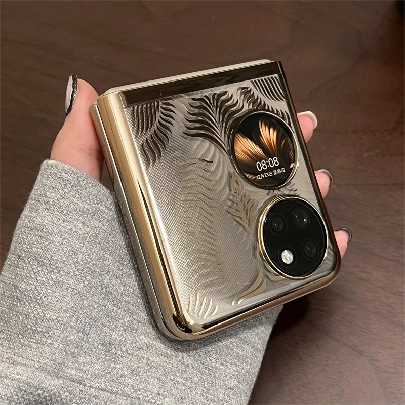 高级感电镀纹理适用华为p50pocket手机壳新款透明超薄Pocket2宝盒